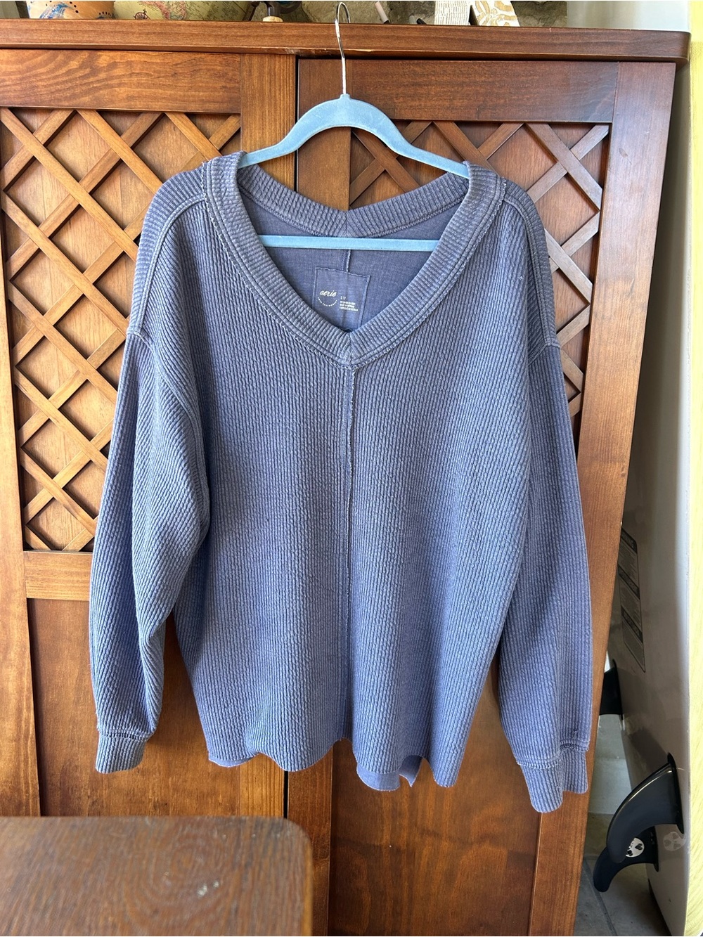 Aerie Sweatshirt Oversized Ribbed Navy
